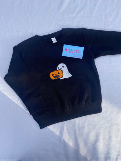 Kids ghost with pumpkin embroidered sweatshirt