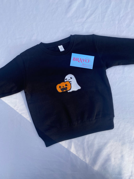 Kids ghost with pumpkin embroidered sweatshirt
